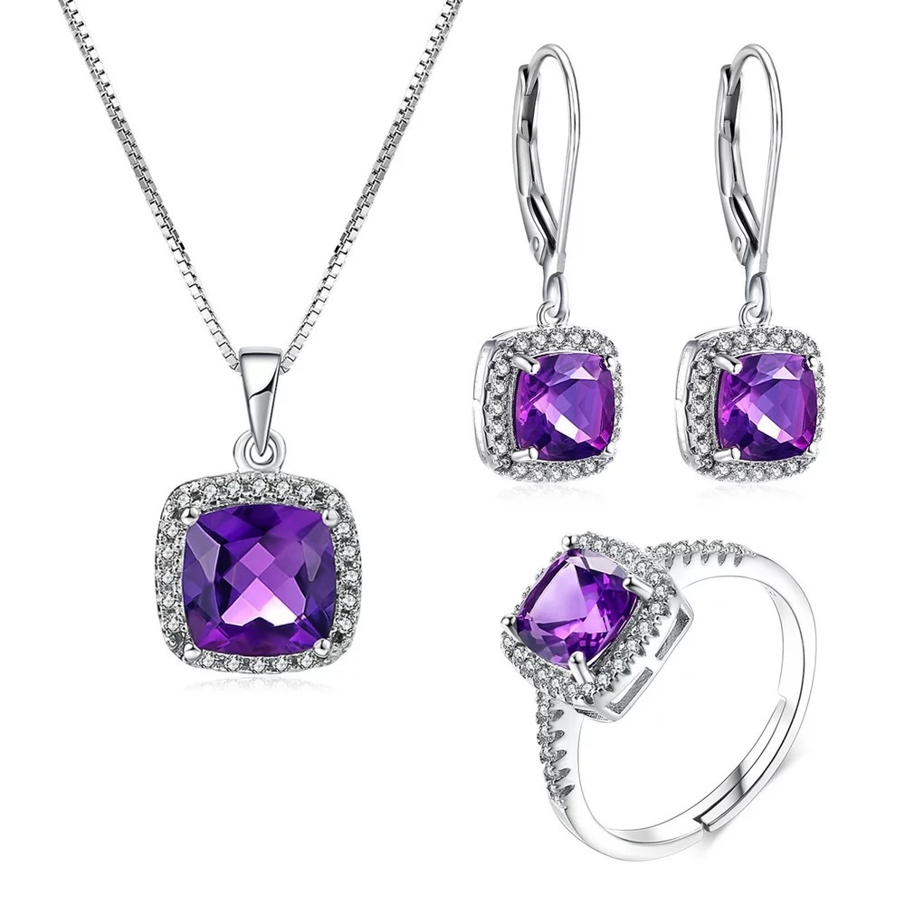 925 silver with amethyst gemstone whole set~